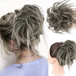 Tousled Updo Messy Bun Hairpiece Hair Extension Ponytail with Elastic Rubber Band Updo Ponytail Hairpiece Synthetic Hair Extensions Scrunchies Ponytail Hairpieces for Women