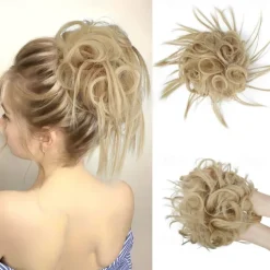 Tousled Updo Messy Bun Hairpiece Hair Extension Ponytail with Elastic Rubber Band Updo Ponytail Hairpiece Synthetic Hair Extensions Scrunchies Ponytail Hairpieces for Women