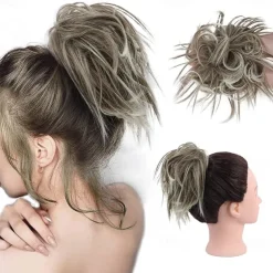 Tousled Updo Messy Bun Hairpiece Hair Extension Ponytail with Elastic Rubber Band Updo Ponytail Hairpiece Synthetic Hair Extensions Scrunchies Ponytail Hairpieces for Women