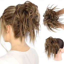 Tousled Updo Messy Bun Hairpiece Hair Extension Ponytail with Elastic Rubber Band Updo Ponytail Hairpiece Synthetic Hair Extensions Scrunchies Ponytail Hairpieces for Women