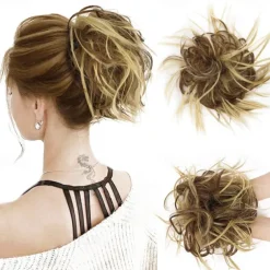 Tousled Updo Messy Bun Hairpiece Hair Extension Ponytail with Elastic Rubber Band Updo Ponytail Hairpiece Synthetic Hair Extensions Scrunchies Ponytail Hairpieces for Women