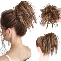 Tousled Updo Messy Bun Hairpiece Hair Extension Ponytail with Elastic Rubber Band Updo Ponytail Hairpiece Synthetic Hair Extensions Scrunchies Ponytail Hairpieces for Women
