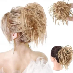 Tousled Updo Messy Bun Hairpiece Hair Extension Ponytail with Elastic Rubber Band Updo Ponytail Hairpiece Synthetic Hair Extensions Scrunchies Ponytail Hairpieces for Women