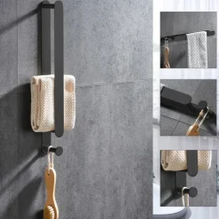 Towel Bar and Towel Rack with Hooks New Design Stainless Steel Bathroom Towel Rack Wall Mounted Painted Finishes 1pc