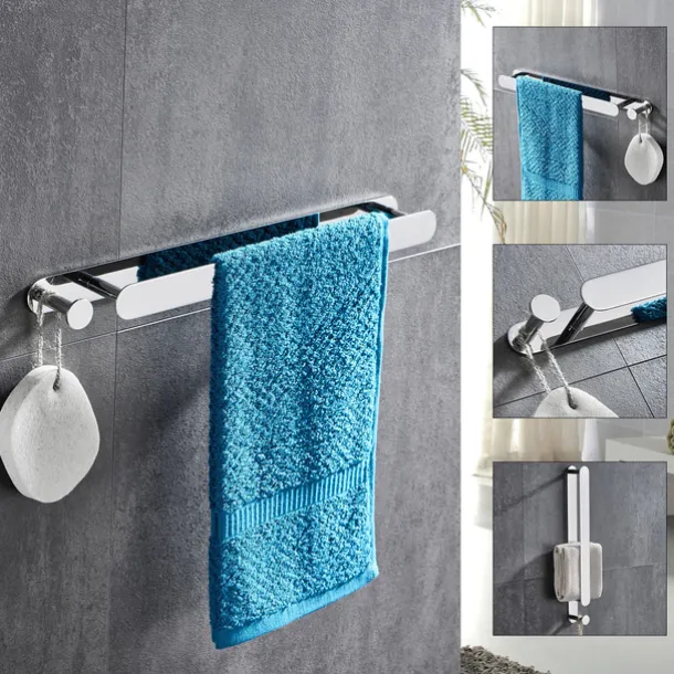Towel Bar and Towel Rack with Hooks New Design Stainless Steel Bathroom Towel Rack Wall Mounted Painted Finishes 1pc