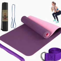 TPE6mm Two tone Yoga Mat Set of Five Pieces for Sports Fitness Stretching Latex 2080 Resistance Belt Comes with Backpack Strap