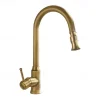 Traditional Kitchen Faucet Pull Out Sink Mixer Vessel Brass Taps, 360 Degree Single Handle Vintage Taps with Cold and Hot Hose