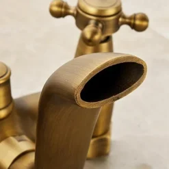 Traditional Shower System Faucet Set with Bathtub Spout with Heldhand Handshower Spray, Vintage Brass Dual Spout Wall Mounted Ceramic Mixer Valve