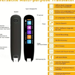 Translation Scanner Pen Mobile Scanner Translator Reading Pen Language Translation Device OCR Digital for Language Learners