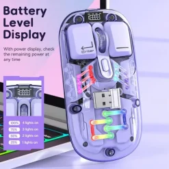 Transparent Dual-Mode Mice BT5.0 2.4G One-Button Switching Type-C 400mAh Rechargeable Mouse Three-Level Movement Speed Adjustable RGB Lights Magnetic PC Cover Custom Drivers