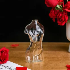 Transparent Female Body Glass Vase – Artistic Human Figure Flower Vase, Unique Hydroponic Planter for Living Room, Home Decor, Entryway & Bookshelf Display