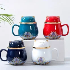 Travel Tea Set Ceramic Portable Lucky Cat Tea Mug - Perfect for Travel, Office, or as a Gift!