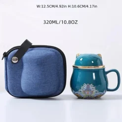 Travel Tea Set Ceramic Portable Lucky Cat Tea Mug - Perfect for Travel, Office, or as a Gift!