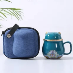 Travel Tea Set Ceramic Portable Lucky Cat Tea Mug - Perfect for Travel, Office, or as a Gift!