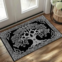 Tree of Life Black White Doormat Floor Mats Washable Rugs Kitchen Mat Non-Slip Oil Proof Rug Indoor Outdoor Mat Bedroom Decor Bathroom Mat Entrance Rug
