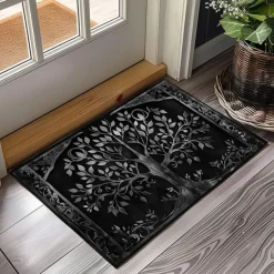 Tree of Life Black White Doormat Floor Mats Washable Rugs Kitchen Mat Non-Slip Oil Proof Rug Indoor Outdoor Mat Bedroom Decor Bathroom Mat Entrance Rug
