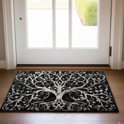 Tree of Life Black White Doormat Floor Mats Washable Rugs Kitchen Mat Non-Slip Oil Proof Rug Indoor Outdoor Mat Bedroom Decor Bathroom Mat Entrance Rug