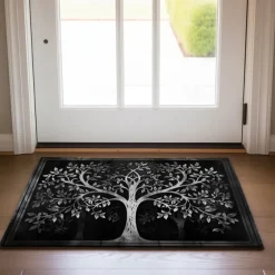 Tree of Life Black White Doormat Floor Mats Washable Rugs Kitchen Mat Non-Slip Oil Proof Rug Indoor Outdoor Mat Bedroom Decor Bathroom Mat Entrance Rug
