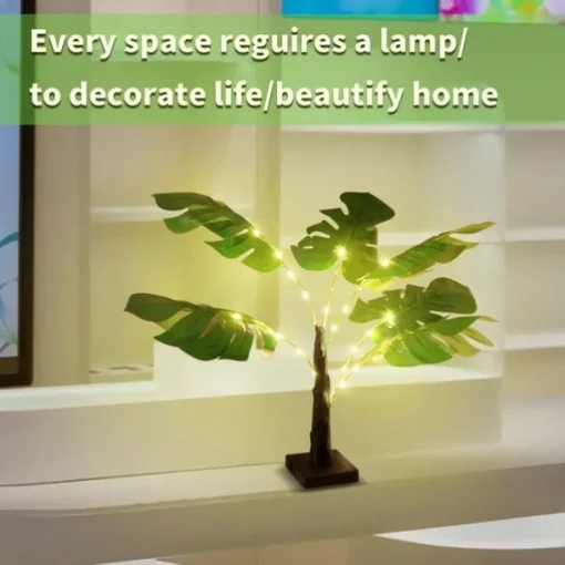 Tropical Palm Leaf Desk Lamp, USB & Battery Powered for Bedroom & Outdoor, Push Button Control, Hawaiian Party Decoration - Batteries Not Included