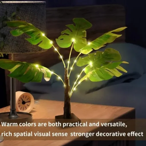 Tropical Palm Leaf Desk Lamp, USB & Battery Powered for Bedroom & Outdoor, Push Button Control, Hawaiian Party Decoration - Batteries Not Included