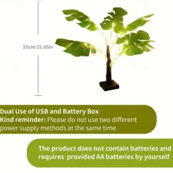 Tropical Palm Leaf Desk Lamp, USB & Battery Powered for Bedroom & Outdoor, Push Button Control, Hawaiian Party Decoration - Batteries Not Included