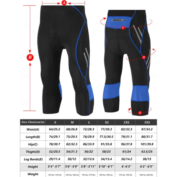 TRYSIL Men's Cycling Road Shorts Cycling 3/4 Tights Bike Pants / Trousers Mountain Bike MTB Road Bike Cycling Sports Solid Colored Breathable Comfortable Black Blue Polyester Clothing Apparel Bike