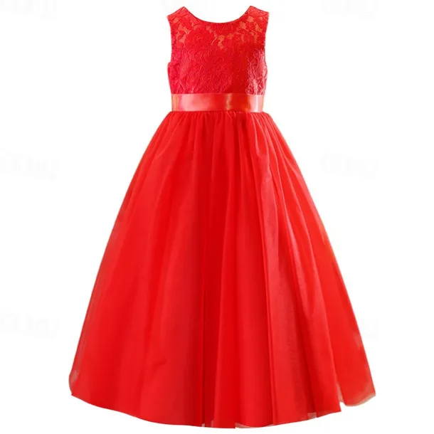 TS Princess Floor Length Flower Girl Dress Quinceanera Girls Cute Prom Dress Tulle with Bow(s) Elegant Fit 3-16 Years