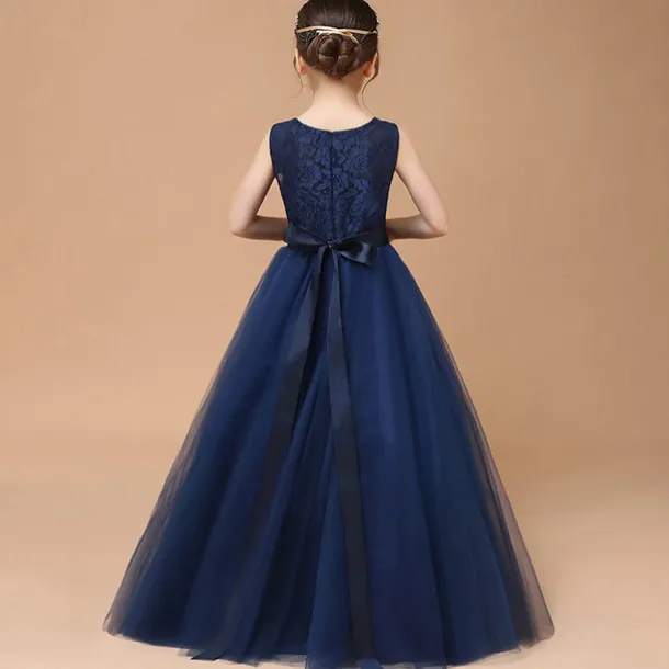 TS Princess Floor Length Flower Girl Dress Quinceanera Girls Cute Prom Dress Tulle with Bow(s) Elegant Fit 3-16 Years