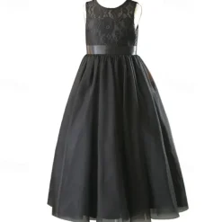 TS Princess Floor Length Flower Girl Dress Quinceanera Girls Cute Prom Dress Tulle with Bow(s) Elegant Fit 3-16 Years