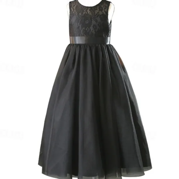 TS Princess Floor Length Flower Girl Dress Quinceanera Girls Cute Prom Dress Tulle with Bow(s) Elegant Fit 3-16 Years