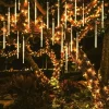 8-Tube Meteor Shower Lights Falling Rain Lights Christmas Lights 50cm 240LEDs Falling Rain Drop Icicle String Lights for Outdoor Patio Garden Christmas Trees Halloween Decoration Holiday Wedding