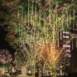 8-Tube Meteor Shower Lights Falling Rain Lights Christmas Lights 50cm 240LEDs Falling Rain Drop Icicle String Lights for Outdoor Patio Garden Christmas Trees Halloween Decoration Holiday Wedding