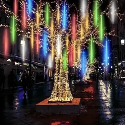 8-Tube Meteor Shower Lights Falling Rain Lights Christmas Lights 50cm 240LEDs Falling Rain Drop Icicle String Lights for Outdoor Patio Garden Christmas Trees Halloween Decoration Holiday Wedding