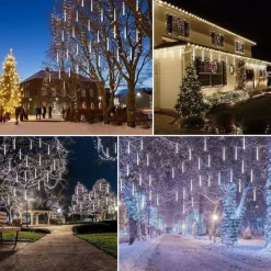 8-Tube Meteor Shower Lights Falling Rain Lights Christmas Lights 50cm 240LEDs Falling Rain Drop Icicle String Lights for Outdoor Patio Garden Christmas Trees Halloween Decoration Holiday Wedding