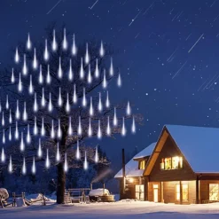8-Tube Meteor Shower Lights Falling Rain Lights Christmas Lights 50cm 240LEDs Falling Rain Drop Icicle String Lights for Outdoor Patio Garden Christmas Trees Halloween Decoration Holiday Wedding