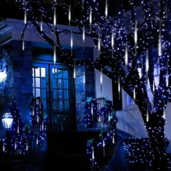 8-Tube Meteor Shower Lights Falling Rain Lights Christmas Lights 50cm 240LEDs Falling Rain Drop Icicle String Lights for Outdoor Patio Garden Christmas Trees Halloween Decoration Holiday Wedding