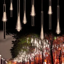 8-Tube Meteor Shower Lights Falling Rain Lights Christmas Lights 50cm 240LEDs Falling Rain Drop Icicle String Lights for Outdoor Patio Garden Christmas Trees Halloween Decoration Holiday Wedding