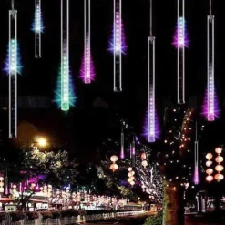 8-Tube Meteor Shower Lights Falling Rain Lights Christmas Lights 50cm 240LEDs Falling Rain Drop Icicle String Lights for Outdoor Patio Garden Christmas Trees Halloween Decoration Holiday Wedding