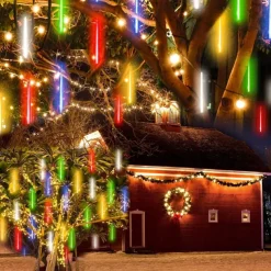 8-Tube Meteor Shower Lights Falling Rain Lights Christmas Lights 50cm 240LEDs Falling Rain Drop Icicle String Lights for Outdoor Patio Garden Christmas Trees Halloween Decoration Holiday Wedding