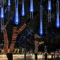 8-Tube Meteor Shower Lights Falling Rain Lights Christmas Lights 50cm 240LEDs Falling Rain Drop Icicle String Lights for Outdoor Patio Garden Christmas Trees Halloween Decoration Holiday Wedding