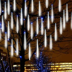 8-Tube Meteor Shower Lights Falling Rain Lights Christmas Lights 50cm 240LEDs Falling Rain Drop Icicle String Lights for Outdoor Patio Garden Christmas Trees Halloween Decoration Holiday Wedding