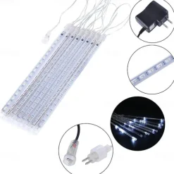 8-Tube Meteor Shower Lights Falling Rain Lights Christmas Lights 50cm 240LEDs Falling Rain Drop Icicle String Lights for Outdoor Patio Garden Christmas Trees Halloween Decoration Holiday Wedding