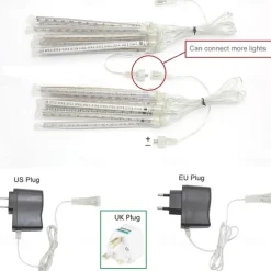 8-Tube Meteor Shower Lights Falling Rain Lights Christmas Lights 50cm 240LEDs Falling Rain Drop Icicle String Lights for Outdoor Patio Garden Christmas Trees Halloween Decoration Holiday Wedding