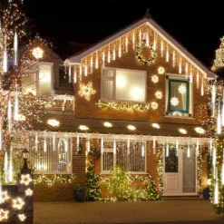 8-Tube Meteor Shower Lights Falling Rain Lights Christmas Lights 50cm 240LEDs Falling Rain Drop Icicle String Lights for Outdoor Patio Garden Christmas Trees Halloween Decoration Holiday Wedding