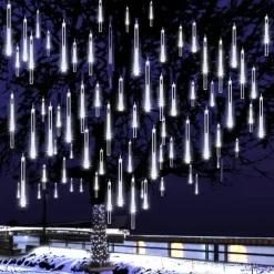 8-Tube Meteor Shower Lights Falling Rain Lights Christmas Lights 50cm 240LEDs Falling Rain Drop Icicle String Lights for Outdoor Patio Garden Christmas Trees Halloween Decoration Holiday Wedding