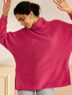 Turtleneck Ribbed Knit Wool Blend Drop Shoulder Batwing Sleeve Pullover Sweater