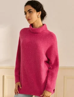 Turtleneck Ribbed Knit Wool Blend Drop Shoulder Batwing Sleeve Pullover Sweater