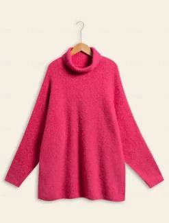 Turtleneck Ribbed Knit Wool Blend Drop Shoulder Batwing Sleeve Pullover Sweater