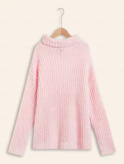 Turtleneck Ribbed Knit Wool Sequins Drop Shoulder Casual Daily Sweater