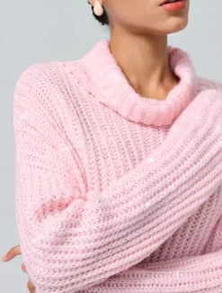 Turtleneck Ribbed Knit Wool Sequins Drop Shoulder Casual Daily Sweater